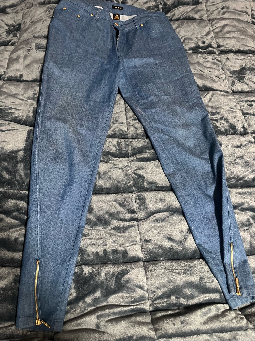 IMAN Skinny Jeans in Denim Blue with Gold Zips